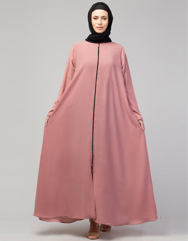 Modern Butterfly Kaftan with Self-Buttoned Cuffs and Open Front in Color Mauve Pink